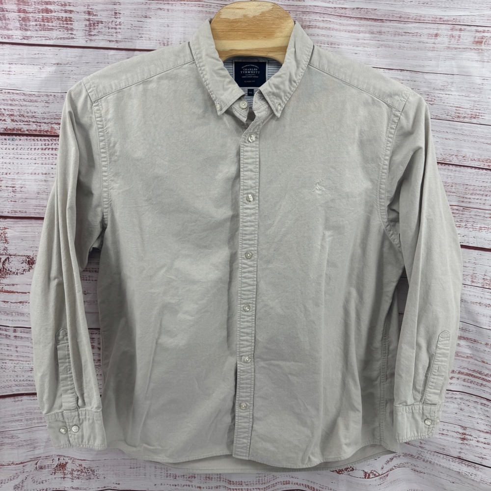 Charles Tyrwhitt Shirt Mens 2XL Classic Fit Cotton Button Down Beige Casual